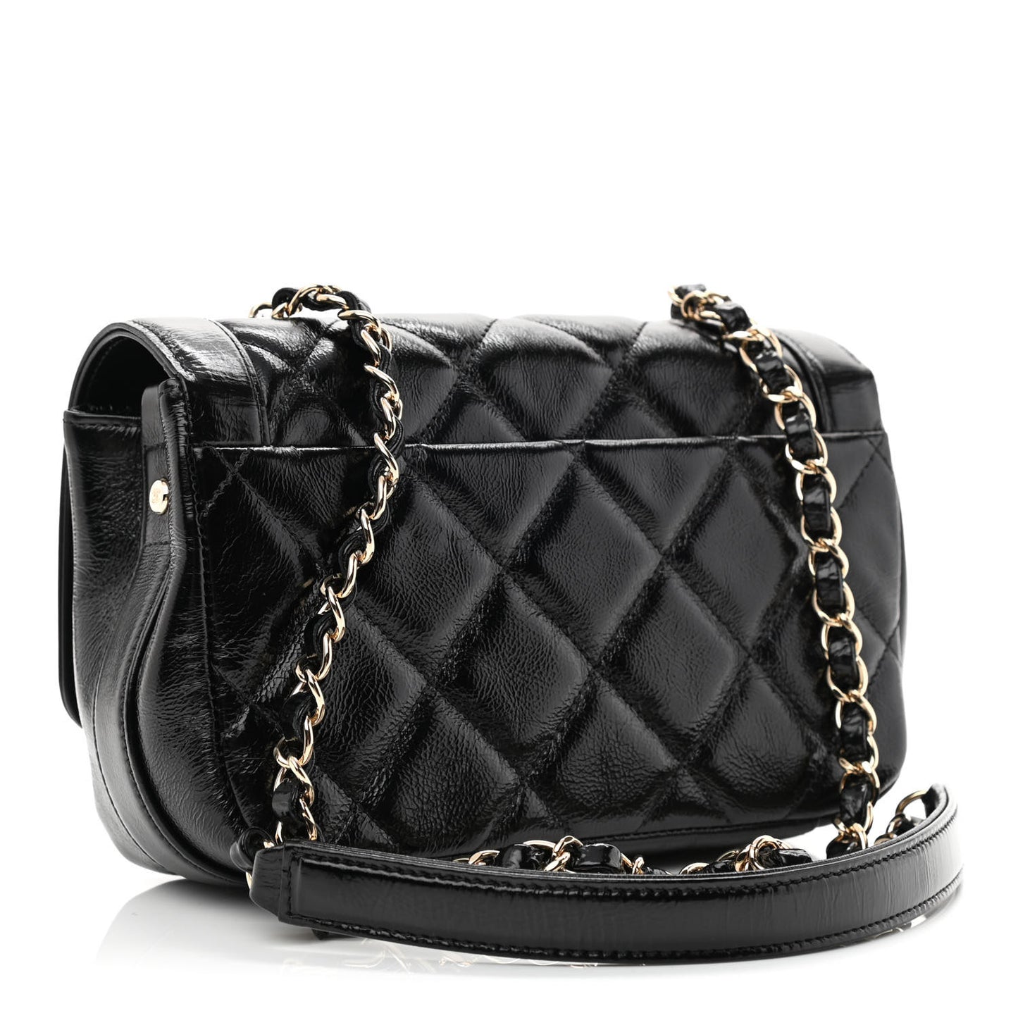 Crumpled Glazed Lambskin Quilted Mini Flap Black