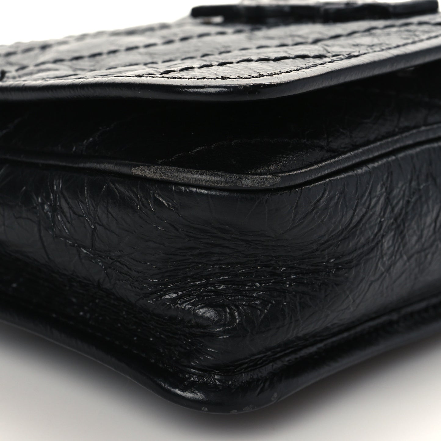 Crinkled Calfskin Matelasse Monogram Niki Chain Wallet Black