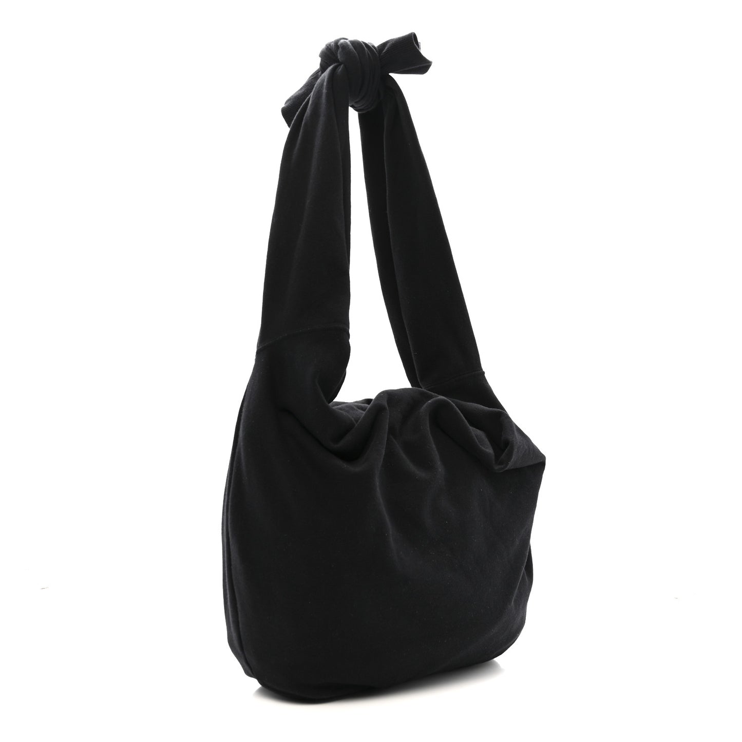 Cotton Medium Knotted Logo Print Shoulder Bag Black