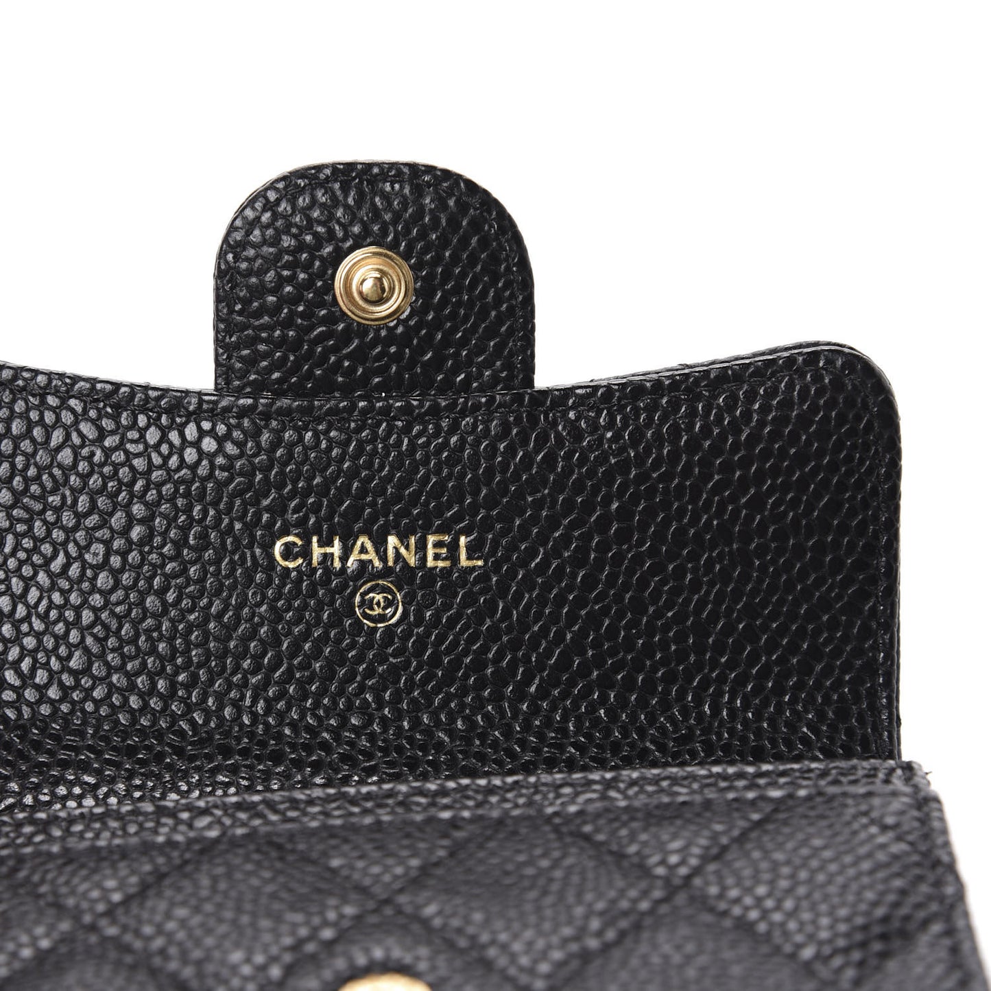 Caviar Quilted Flap Card Holder Wallet Black