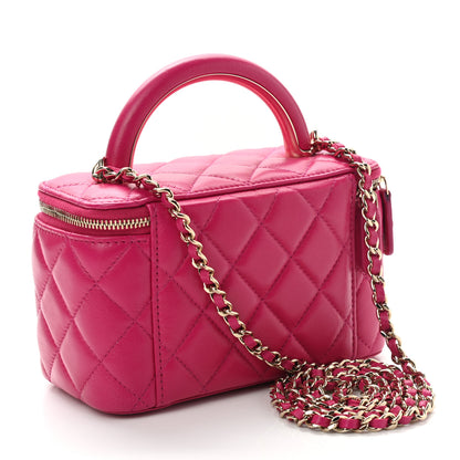 Chanel Lambskin Quilted Small Top Handle Vanity Case With Chain Dark Pink 3 of 12
