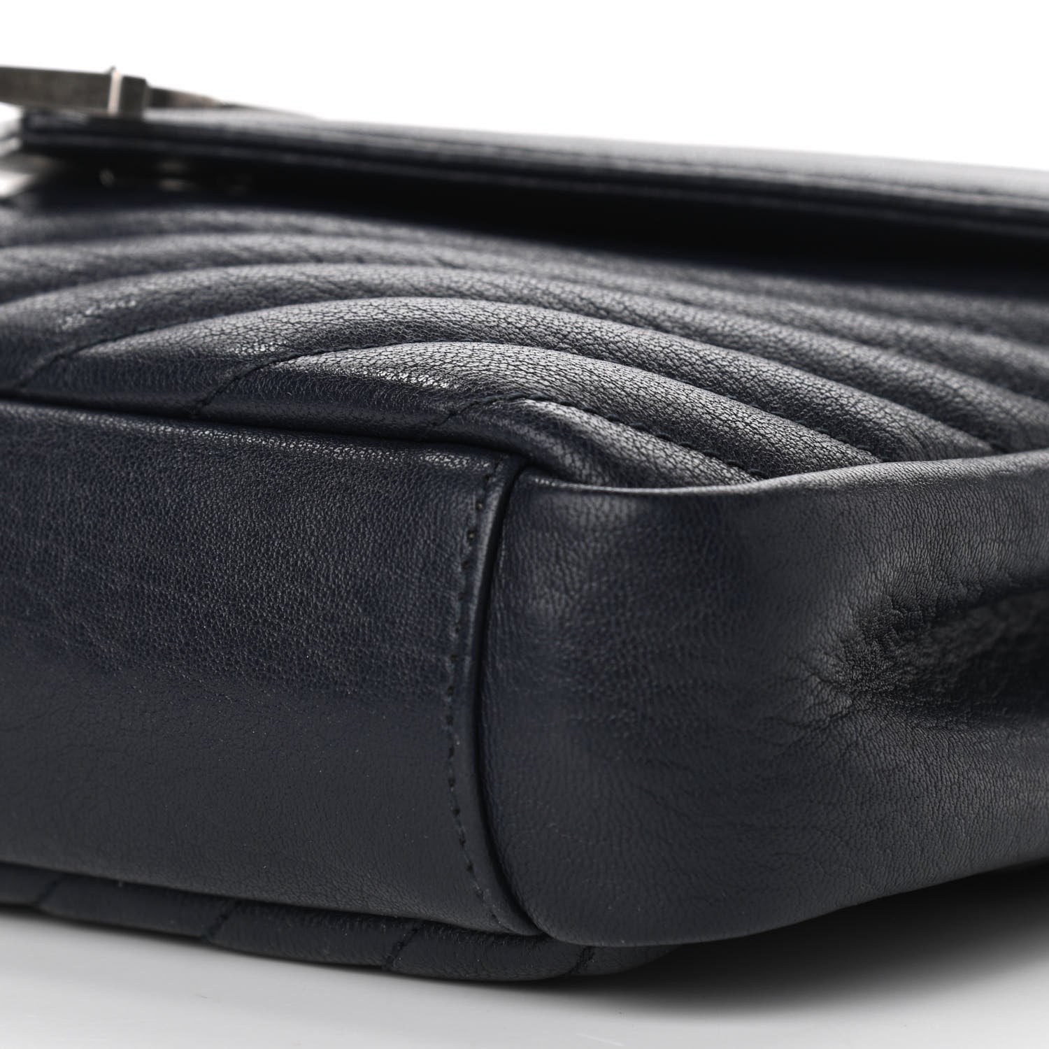 Saint Laurent Sheepskin Matelasse Chevron Monogram Medium College Bag Deep Marine 10 of 10