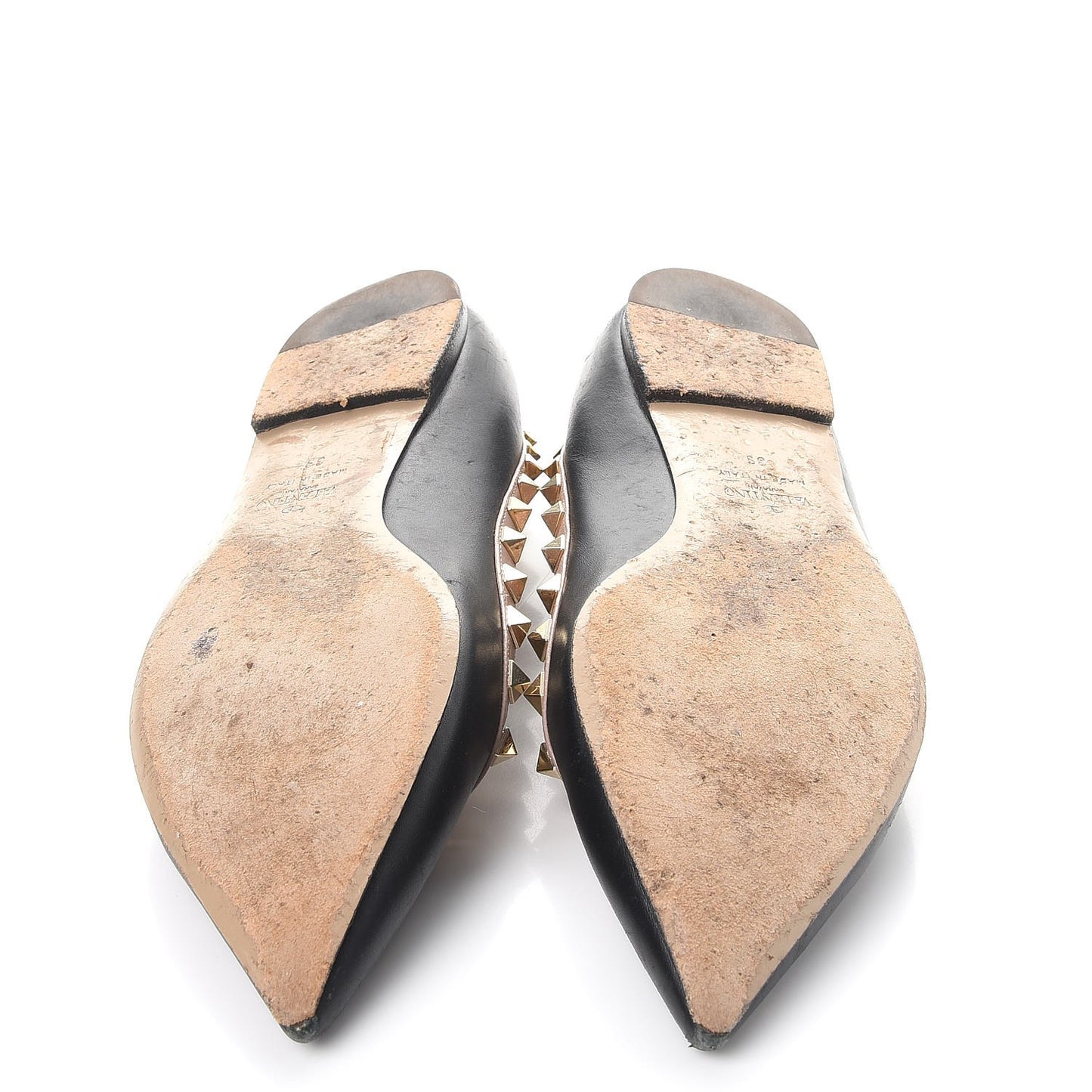 Calfskin Nappa Rockstud Flats 39 Black Poudre