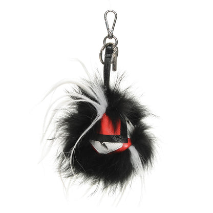 Fendi Vitello Elite Fox Goat Fur Igor Monster Bag Bug Cube Charm Rosso Black White 1 of 4