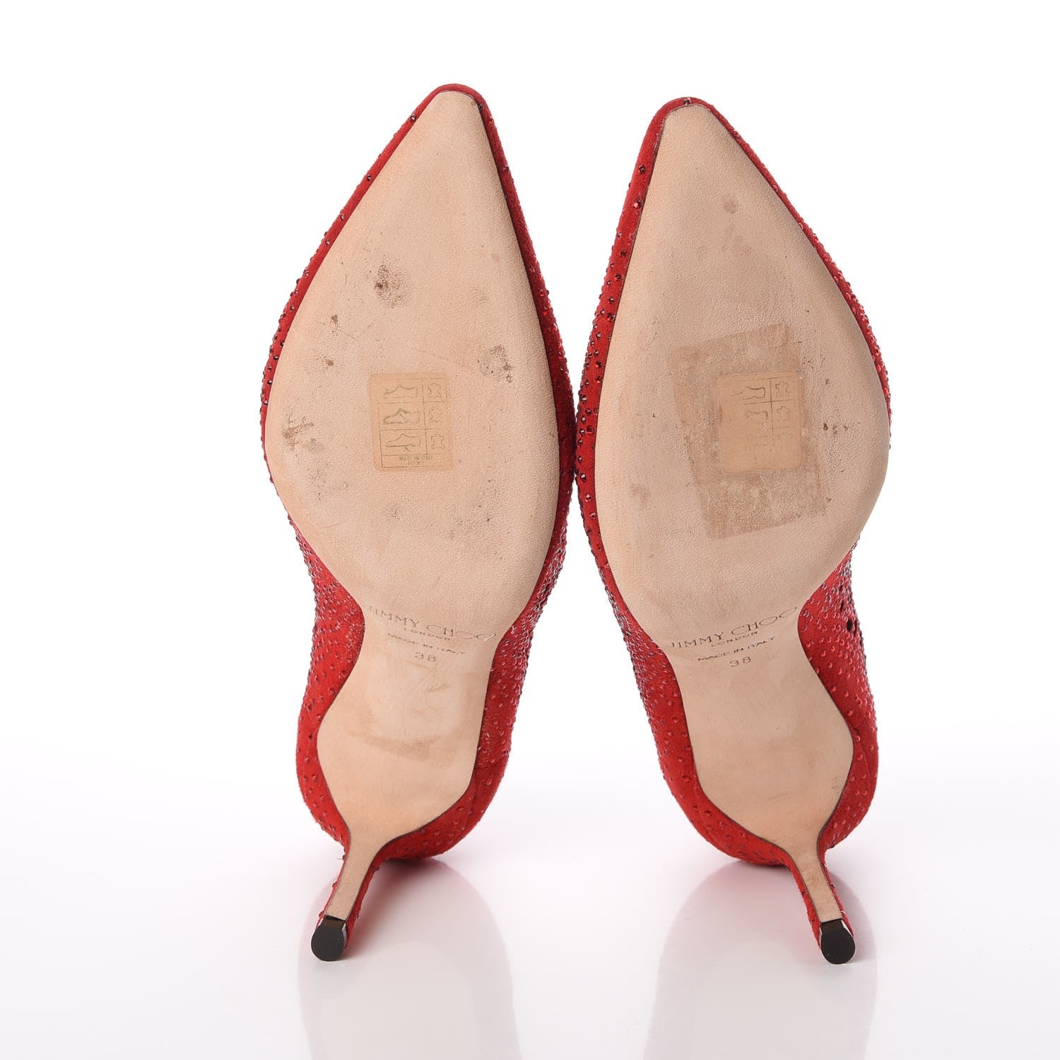 Jimmy Choo Suede Crystal Perforated Romy 100 Pumps 38 Red 7 of 17