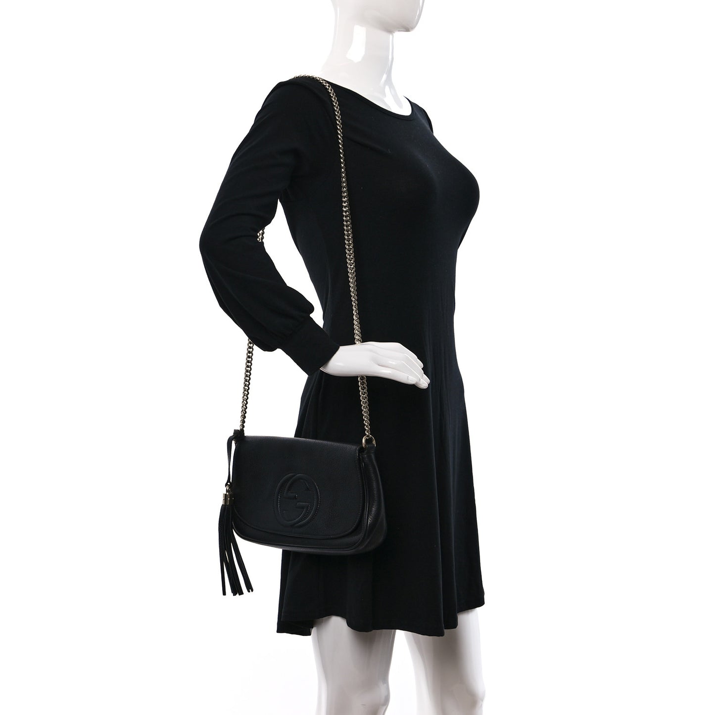 Pebbled Calfskin Medium Soho Flap Crossbody Black