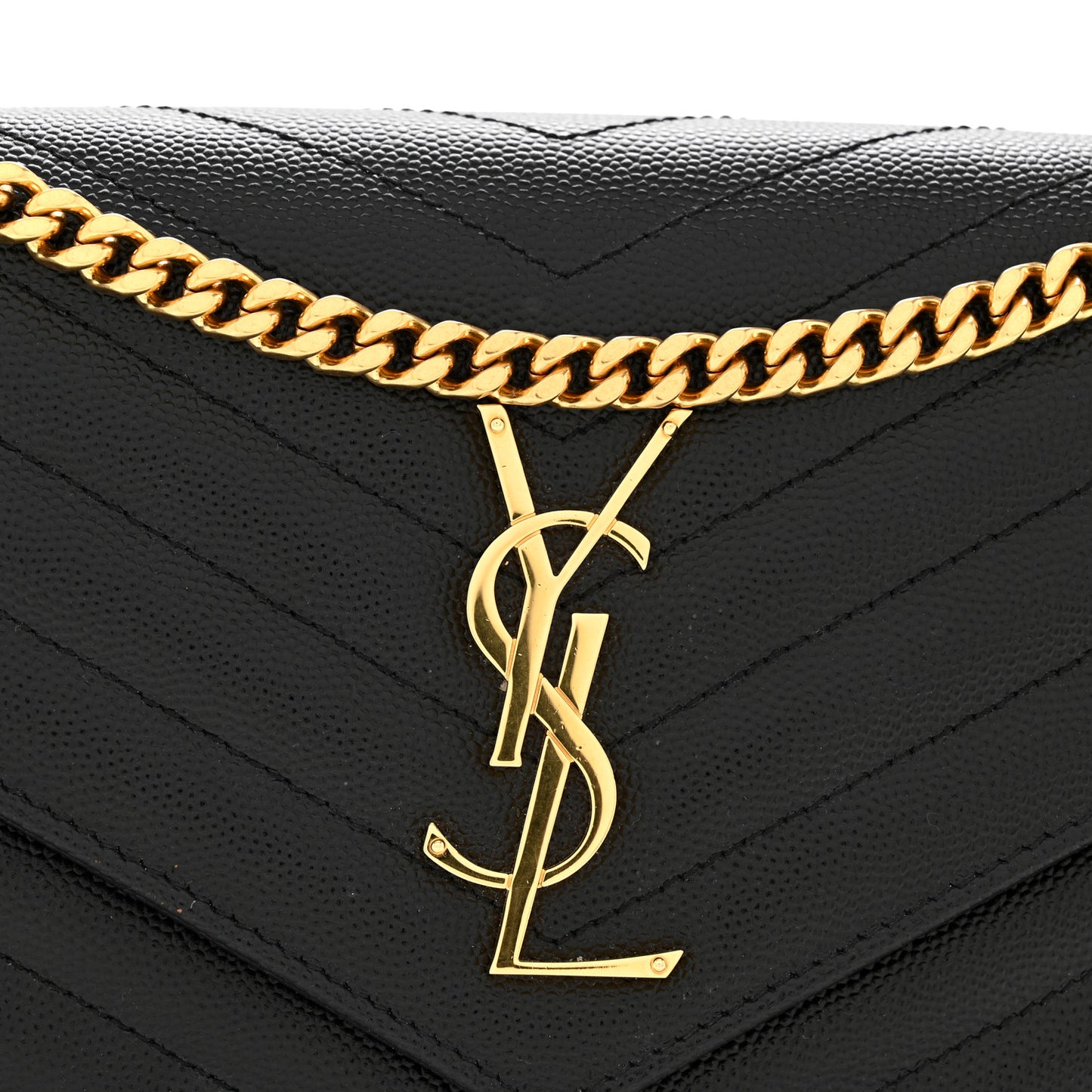 Grain De Poudre Matelasse Chevron Monogram Chain Wallet Black