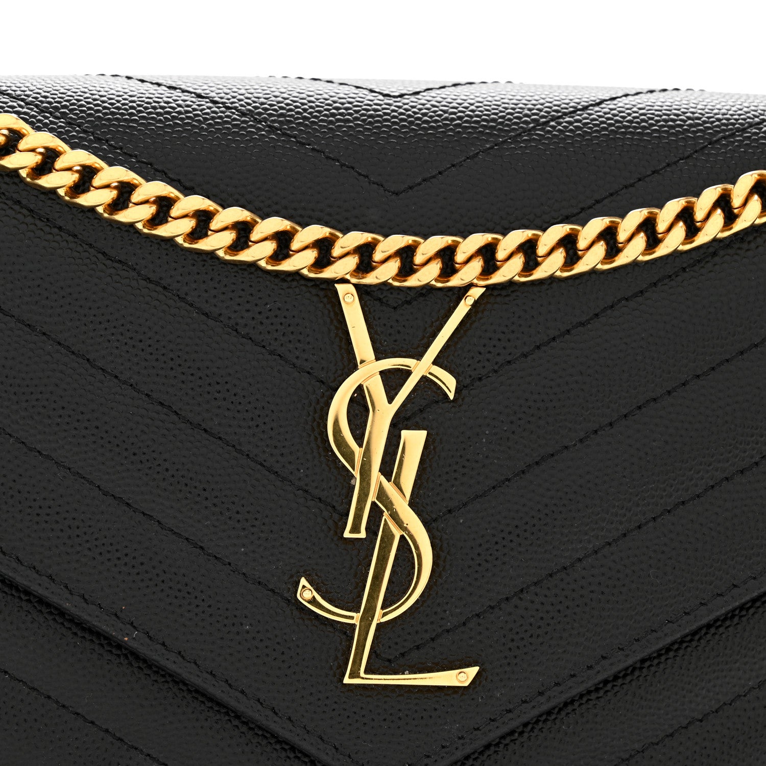 Saint Laurent Grain De Poudre Matelasse Chevron Monogram Chain Wallet Black 12 of 12