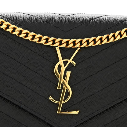 Saint Laurent Grain De Poudre Matelasse Chevron Monogram Chain Wallet Black 12 of 12