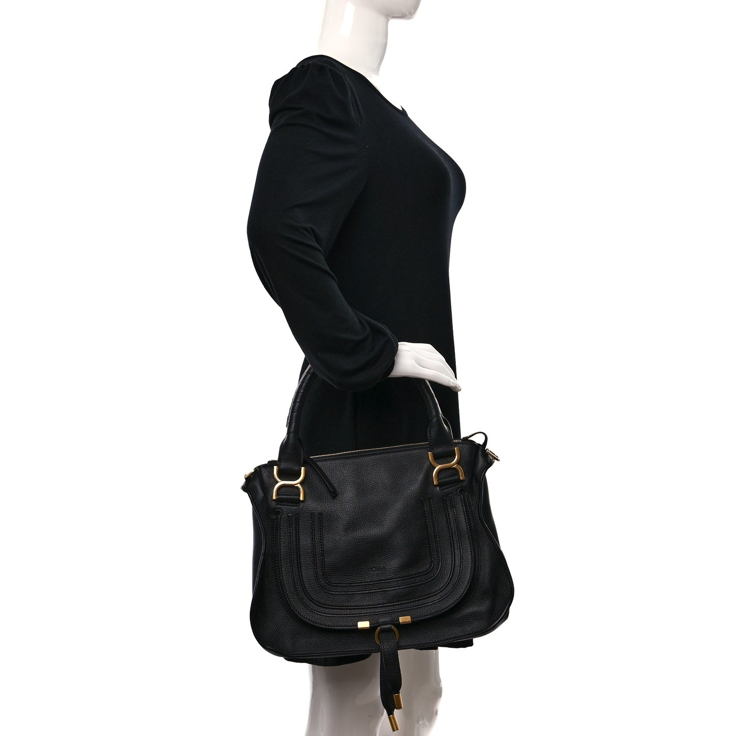 Calfskin Medium Marcie Satchel Black