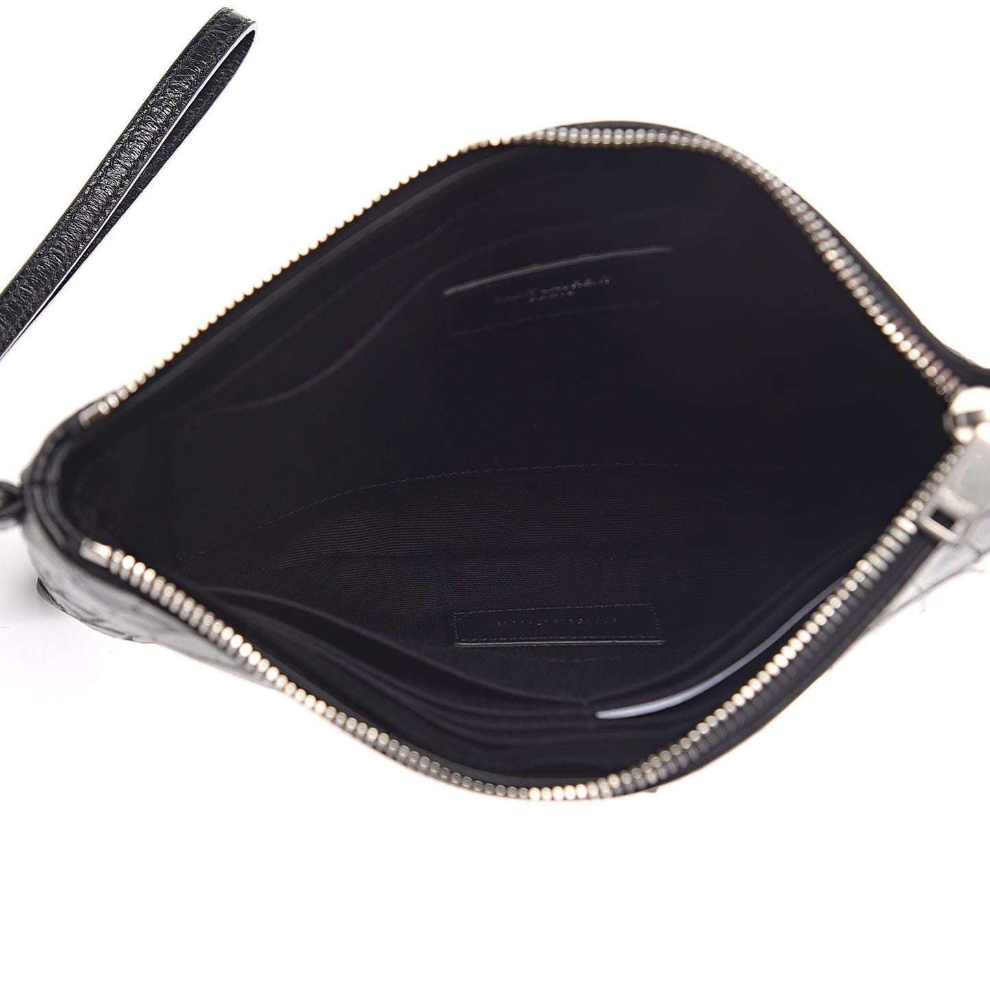 Calfskin Crocodile Embossed Monogram Zip Pouch Black