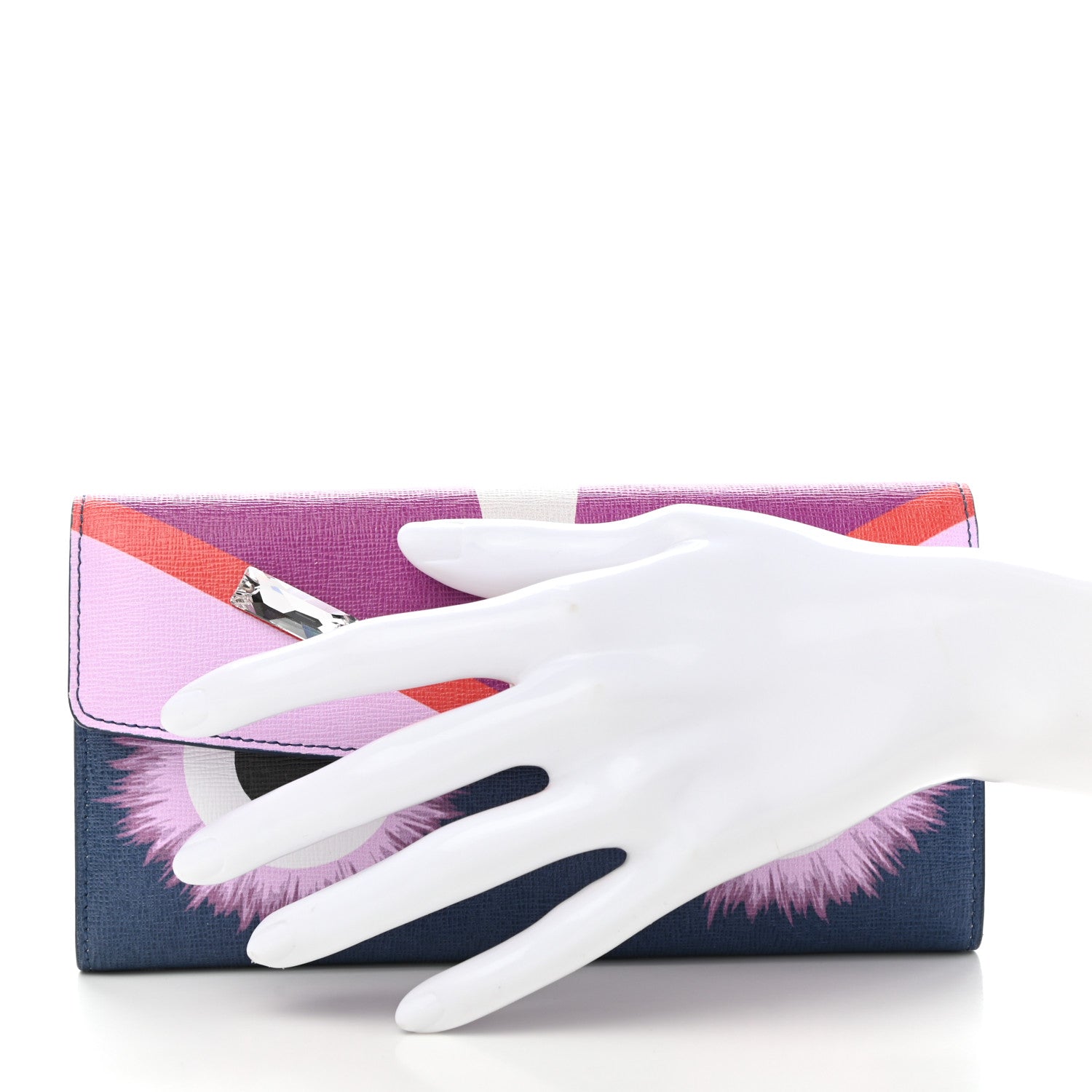 Fendi Vitello Elite Crystal Eye Monster Continental Wallet Cobalt Lavender Pink 2 of 8