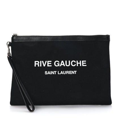Saint Laurent Linen Canvas Rive Gauche Zipped Pouch Black 1 of 7