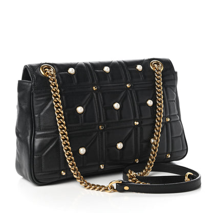 Gucci Calfskin Matelasse Studded Medium Pearly GG Marmont Shoulder Bag Black 3 of 10