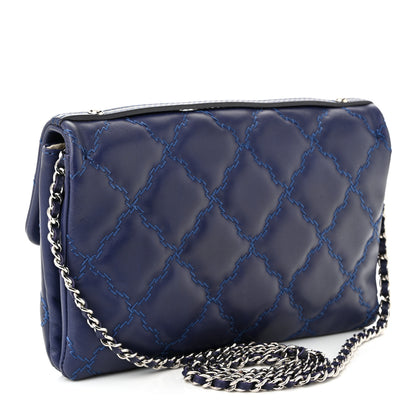 Chanel Calfskin Quilted Double Stitch Hamptons Clutch with Chain Blue 3 of 11