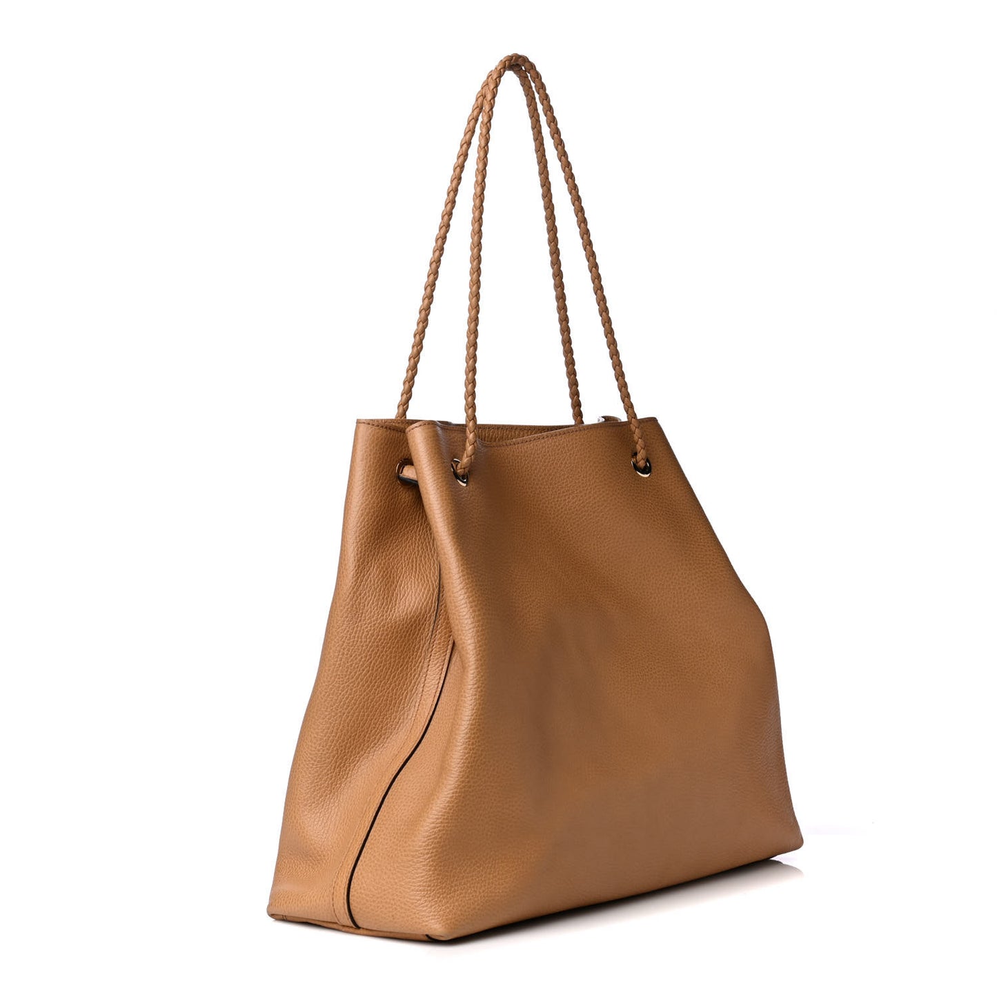 Calfskin Large Gifford Braided Handle Tote Camel