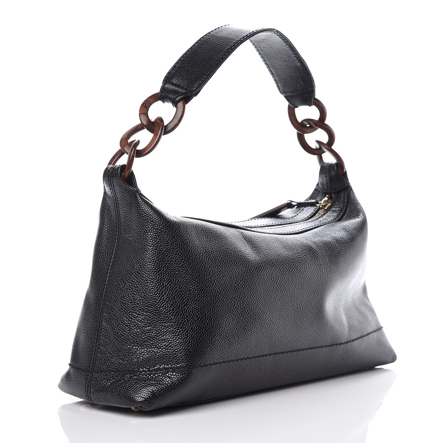 Chanel Caviar CC Wood Chain Hobo Black 3 of 9