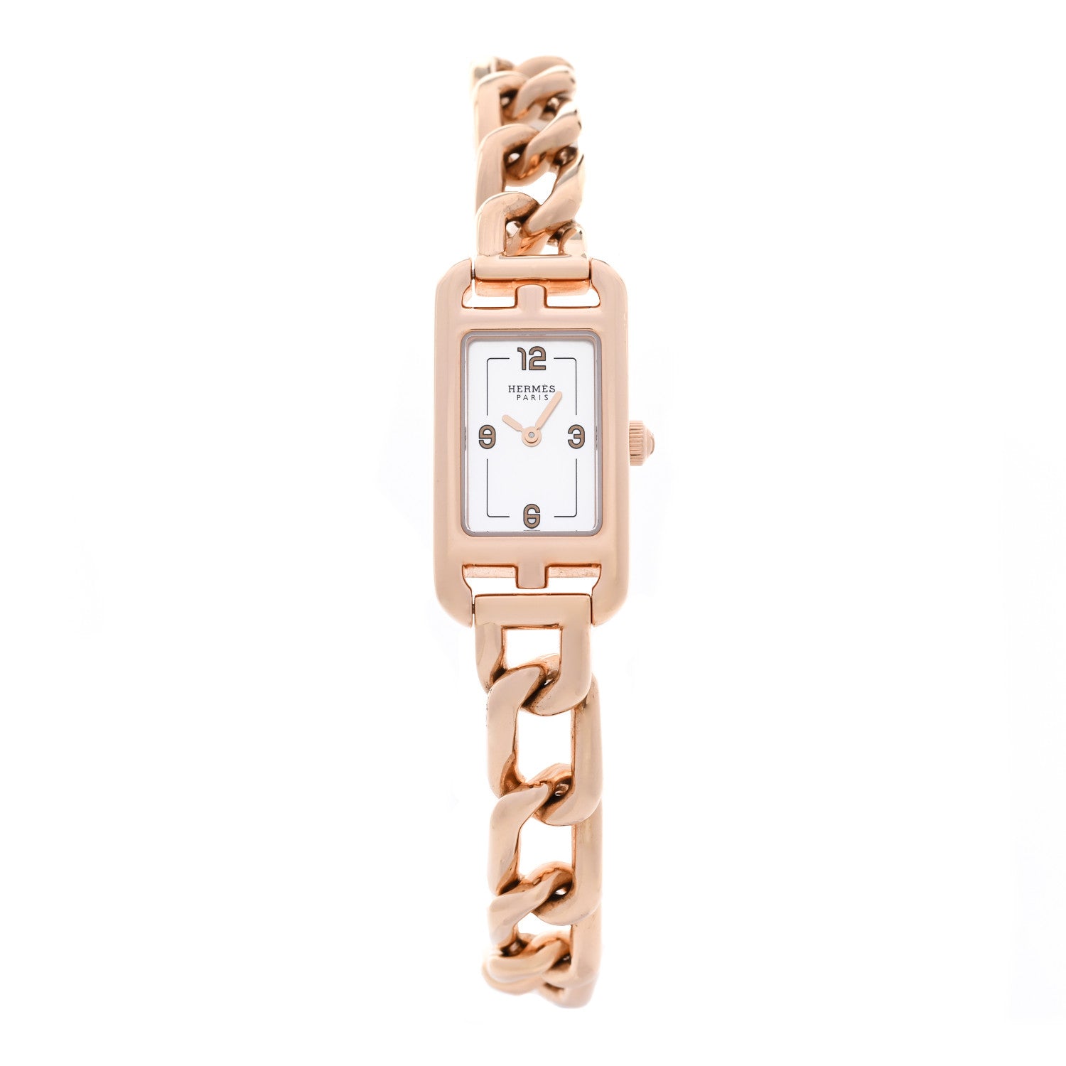 Hermes 18K Rose Gold Mother of Pearl 17mm Nantucket Quartz Watch 1 of 5