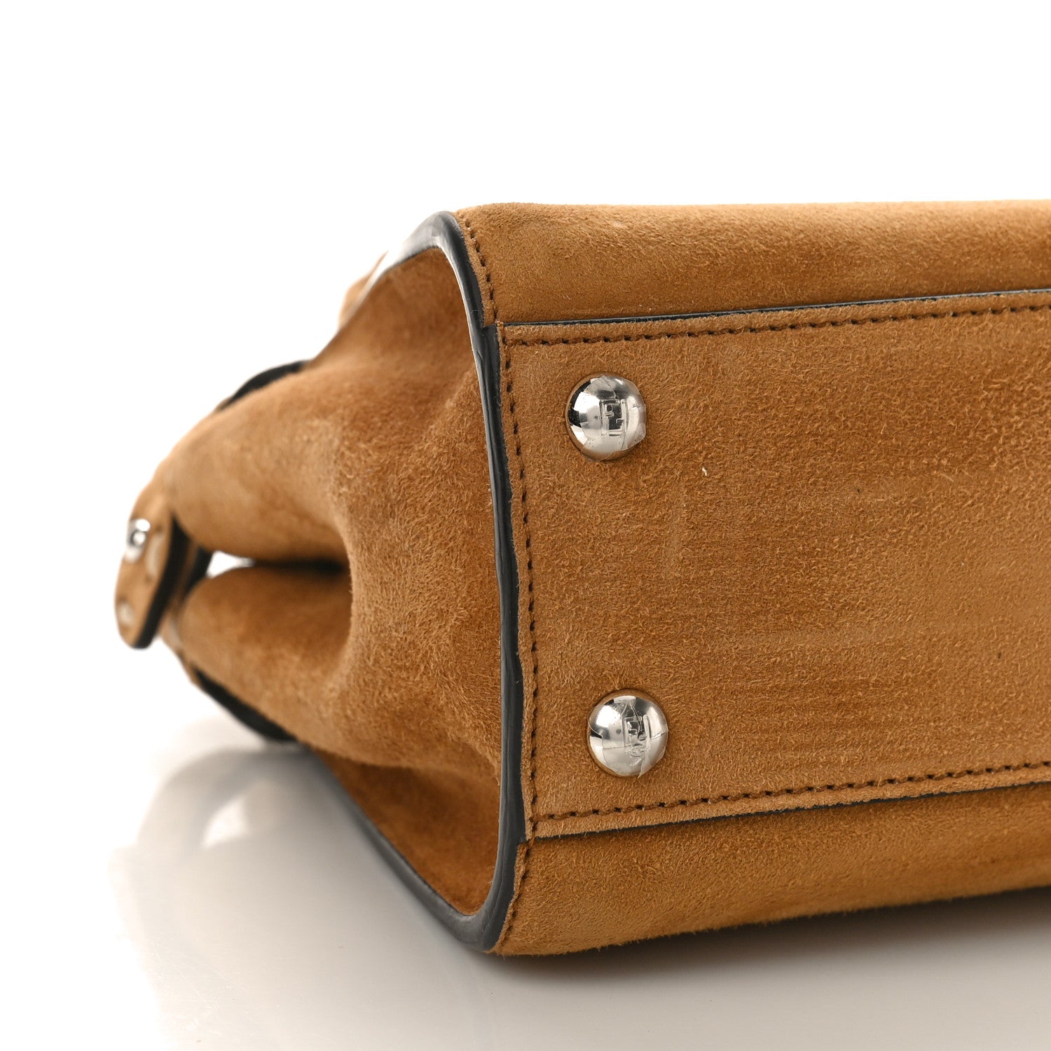 Fendi Suede Macro Stitchings Mini Peekaboo Iconic Satchel Marrone 7 of 8
