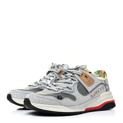 Gucci Metallic Calfskin Glitter Mesh Womens Ultrapace Sneakers 35 Silver Light Grey Mystic White 3 of 10
