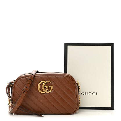 Gucci Glazed Calfskin Matelasse Diagonal Small GG Marmont Chain Shoulder Bag Cuir 11 of 11
