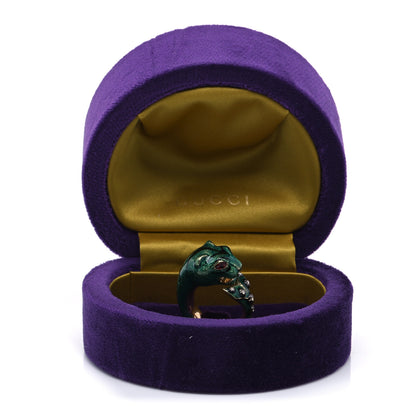 Gucci 18K Yellow Gold Diamond Enamel Le Marche Des Merveilles Tiger Head Ring Green 54 7 7 of 7