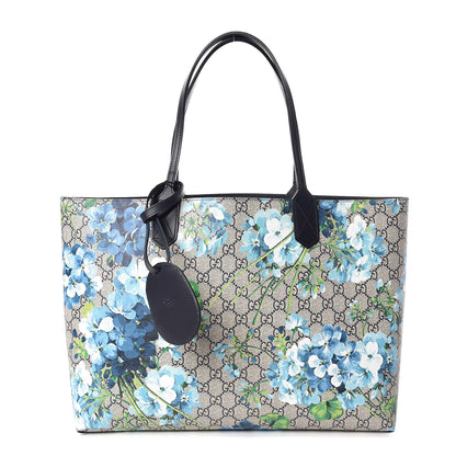 Gucci GG Supreme Monogram Blooms Medium Reversible Tote Beige Blue Navy 1 of 14