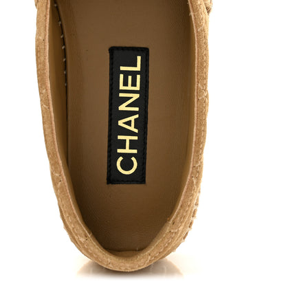 Chanel Suede Quilted CC Espadrilles 37 Beige Black 7 of 9