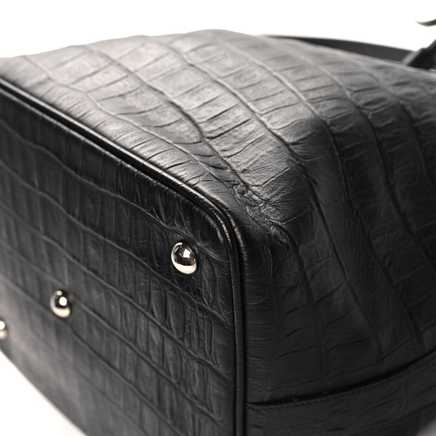 Calfskin Crocodile Embossed Large Emmanuelle Bucket Bag Black
