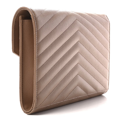 Saint Laurent Grain De Poudre Matelasse Chevron Monogram Envelope Clutch Vintage Peach 3 of 9