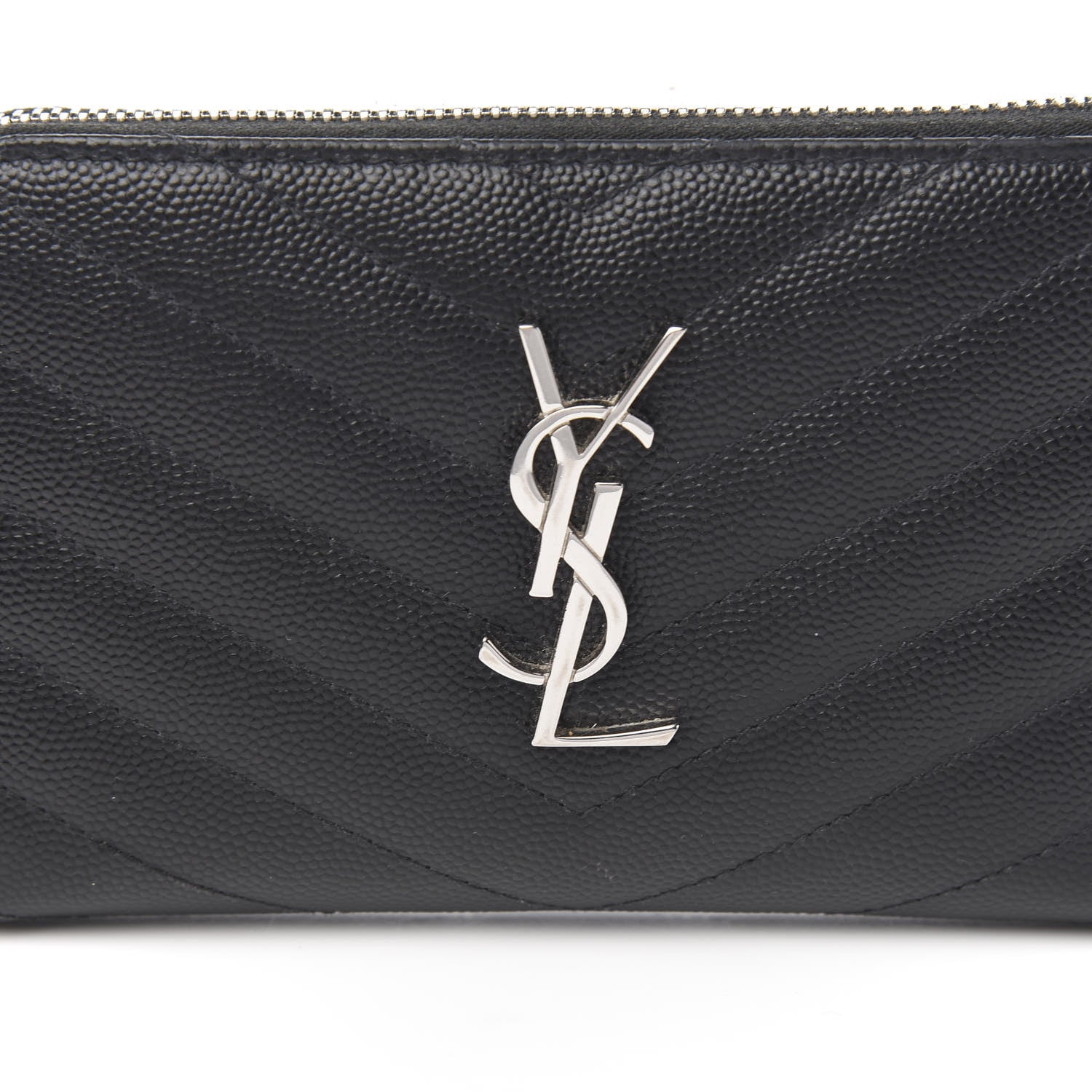 Saint Laurent Grain De Poudre Matelasse Chevron Monogram Small Zip Around Wallet Black 6 of 6