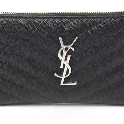 Saint Laurent Grain De Poudre Matelasse Chevron Monogram Small Zip Around Wallet Black 6 of 6
