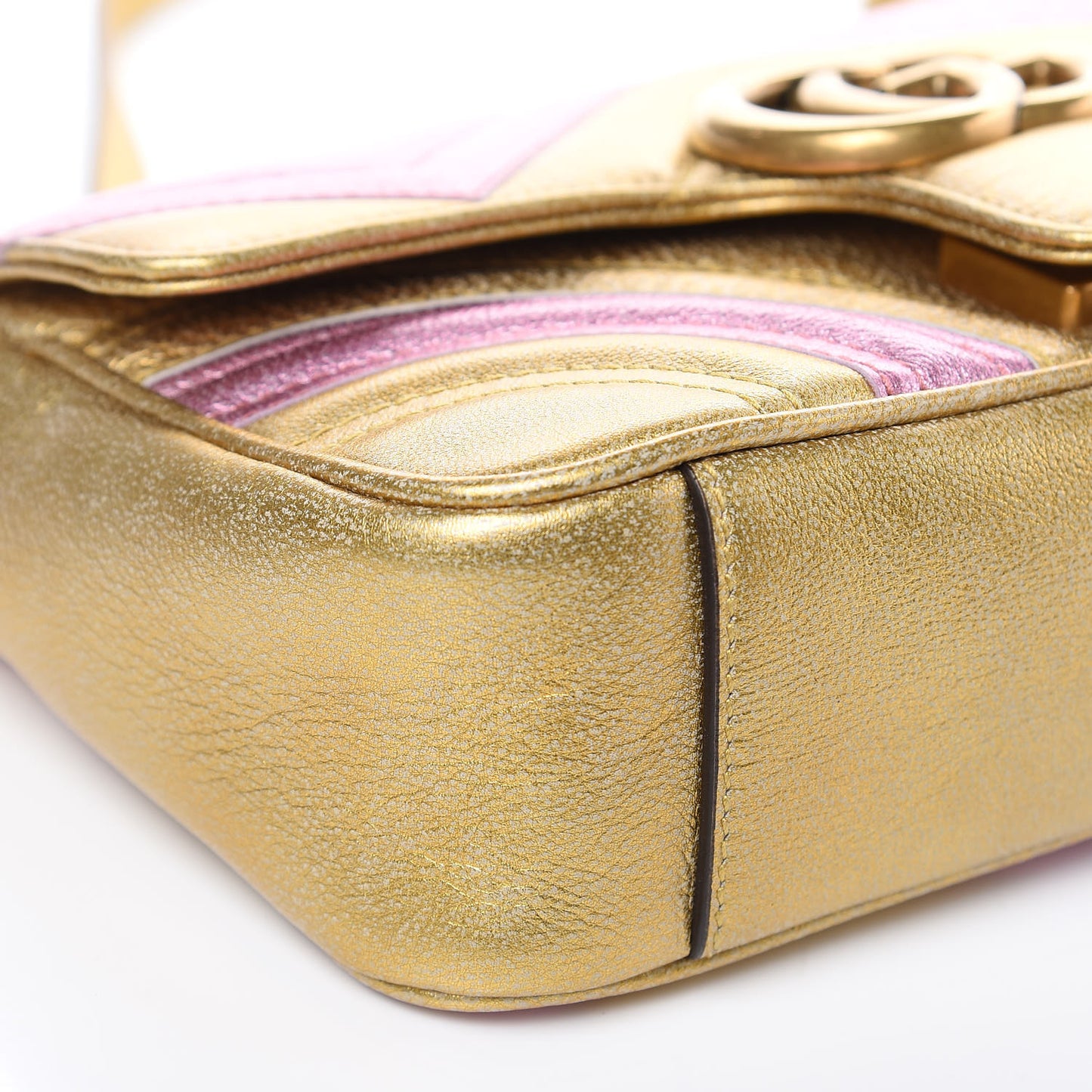 Metallic Calfskin Matelasse Mini GG Marmont Shoulder Bag Gold Pink