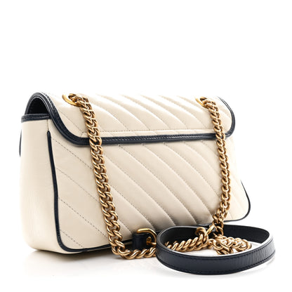 Gucci Vintage Effect Calfskin Matelasse Diagonal Small Torchon GG Marmont Shoulder Bag Mystic White Blue Agata 3 of 10