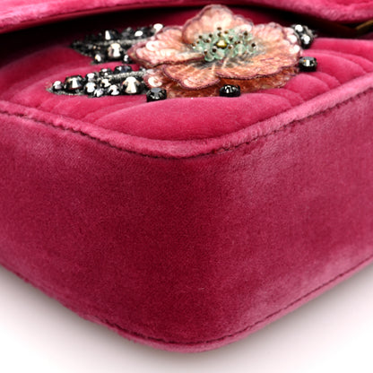 Gucci Velvet Matelasse Embroidered Mini GG Marmont Shoulder Bag Light Raspberry Rose 9 of 10