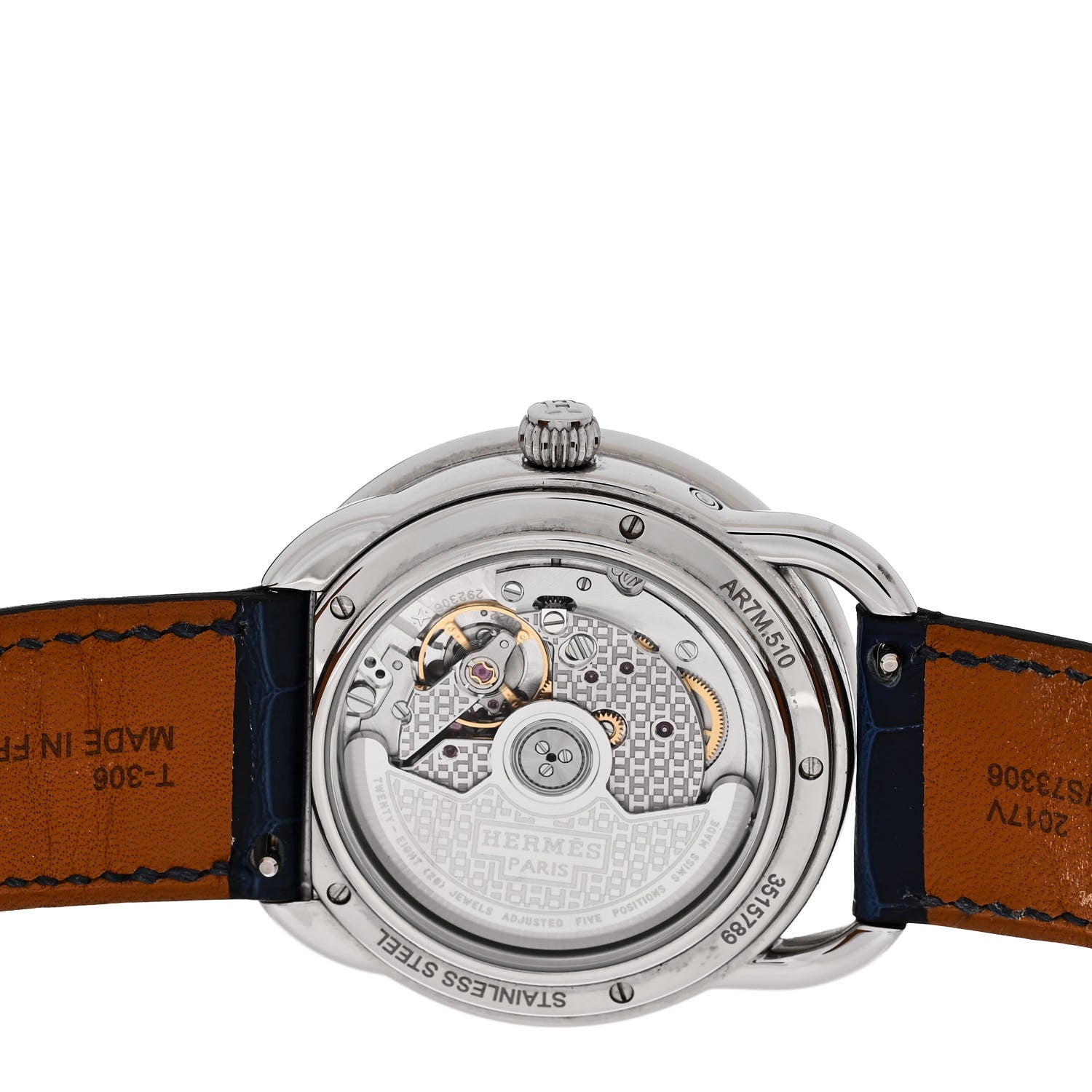 Hermes Stainless Steel Alligator Mother of Pearl 38mm Arceau Petite Lune Automatic Watch Bleu Saphir 4 of 5