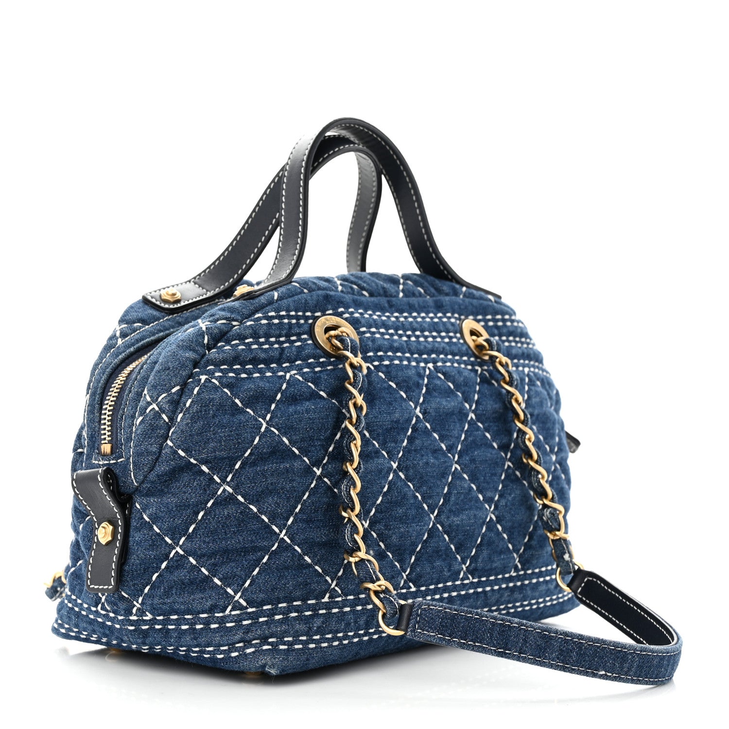Chanel Denim Quilted CC Denim Trip Bowling Bag Blue 3 of 11