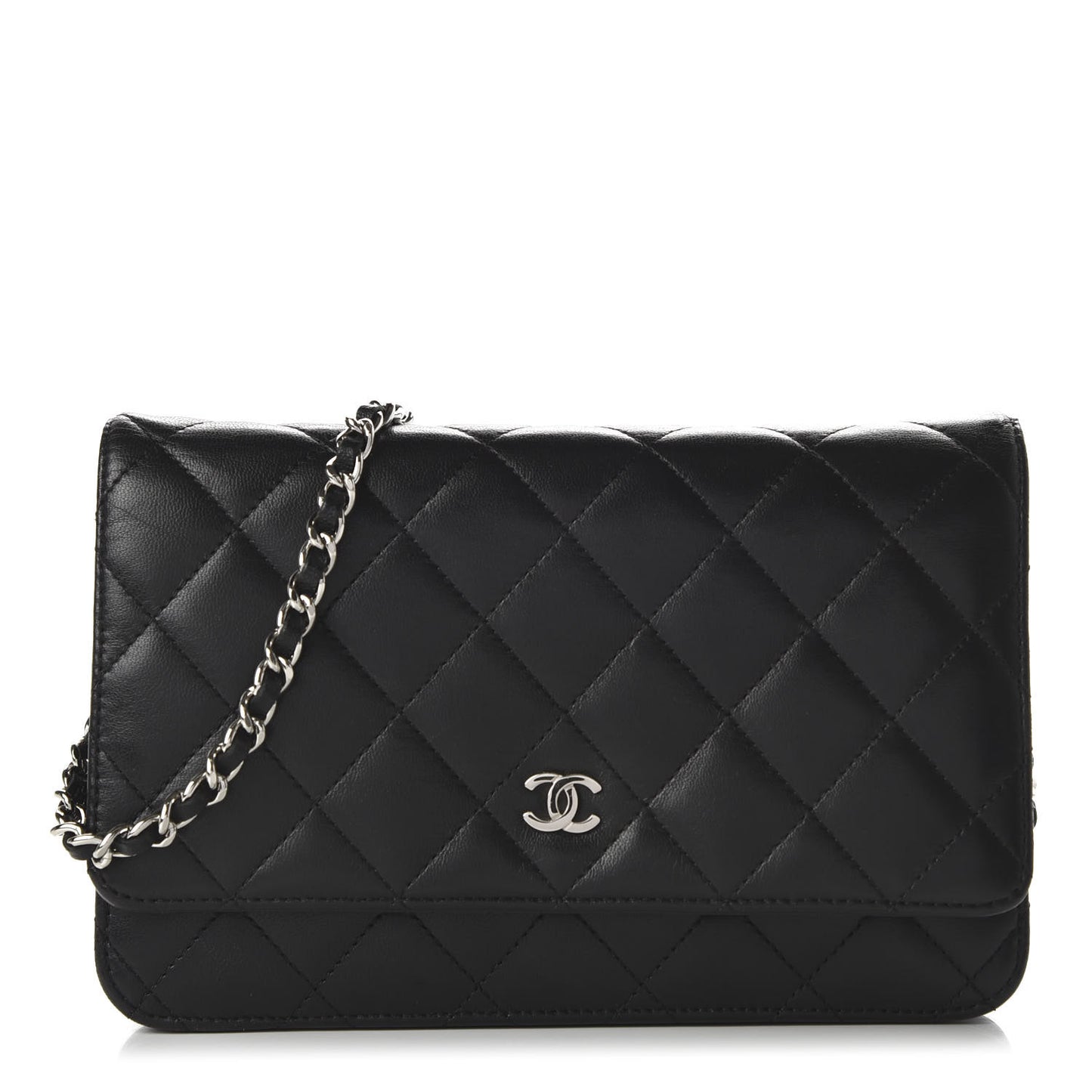 Lambskin Quilted Wallet On Chain WOC Black