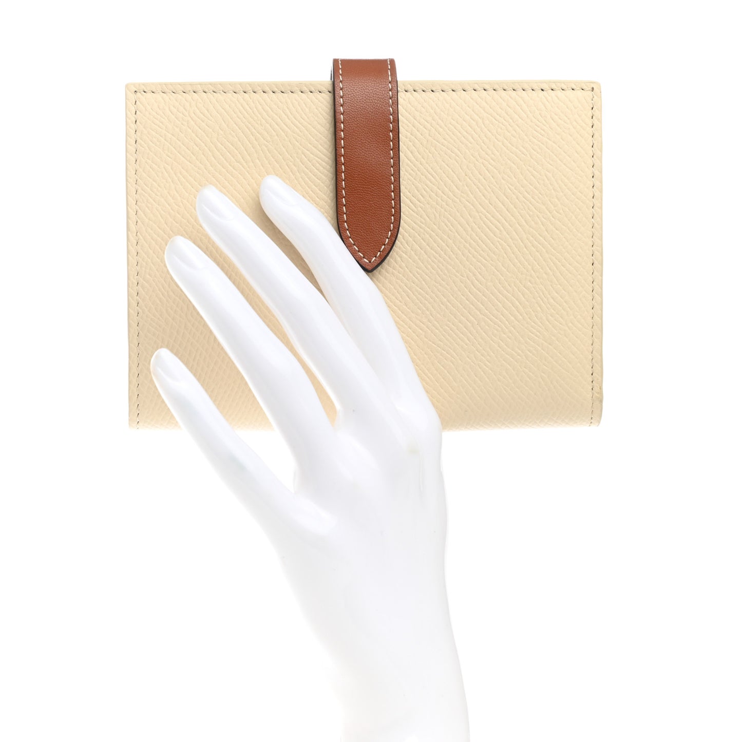 Grained Calfskin Medium Multifunction Strap Wallet Ivory Tan