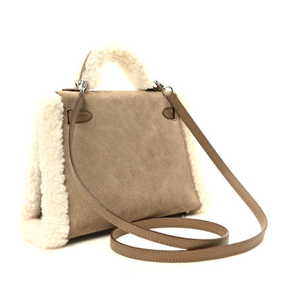 Hermes Veau Grizzly Mouton Shearling Swift Teddy Mini Kelly 20 Gris Caillou Ecru Etoupe 3 of 10