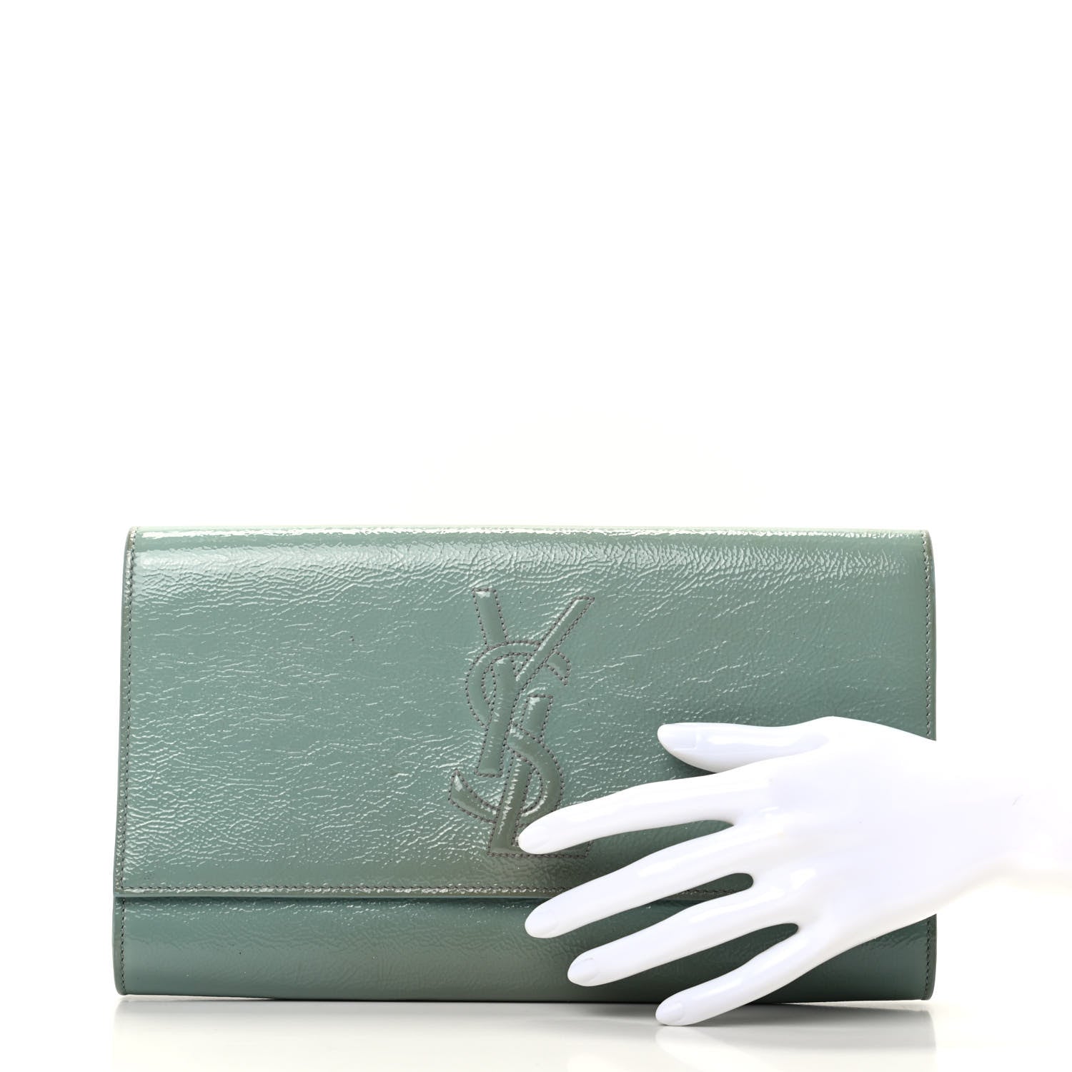 Saint Laurent Textured Patent Large Belle De Jour Clutch Light Blue 2 of 9