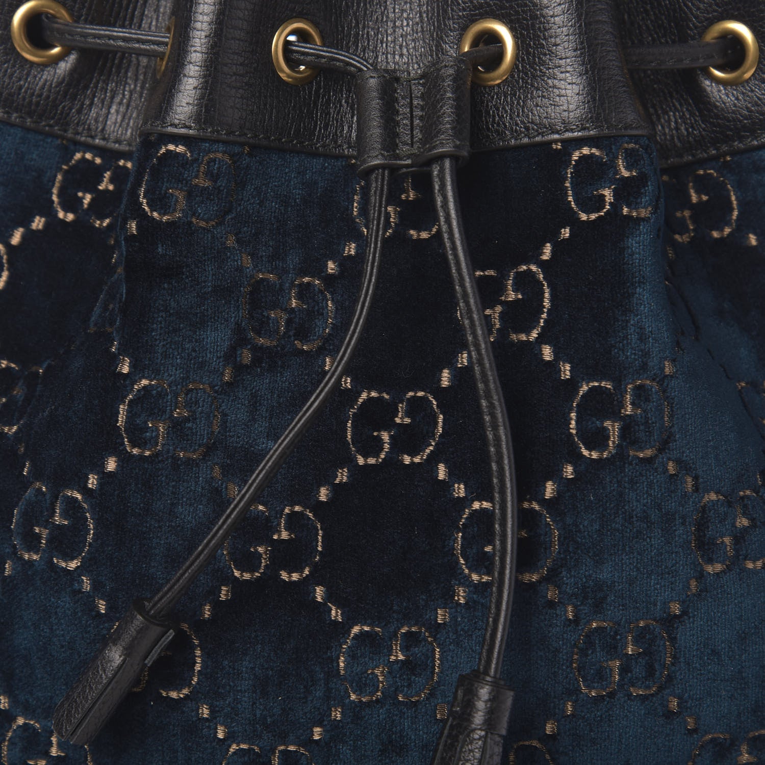 Gucci Velvet GG Monogram Web Bucket Bag Blue Beige 10 of 10