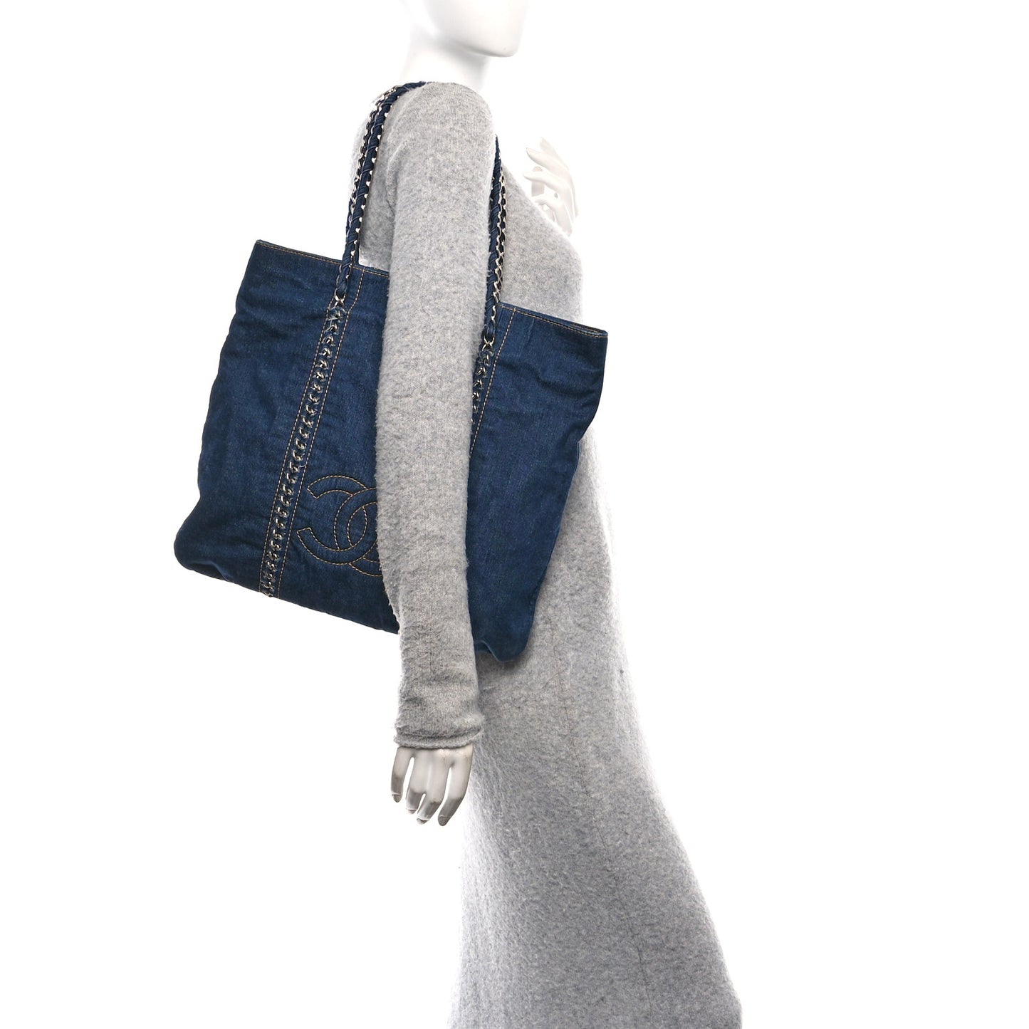 Denim Quilted Luxe Ligne Tote Blue