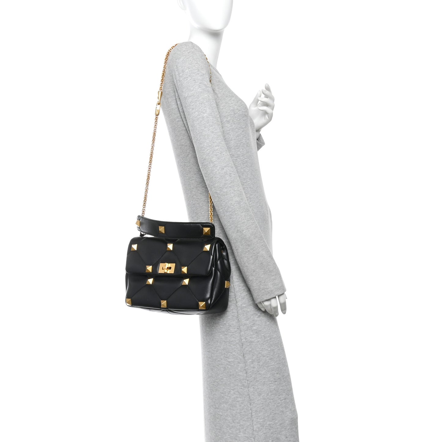 Nappa Large Roman Stud Shoulder Bag Black