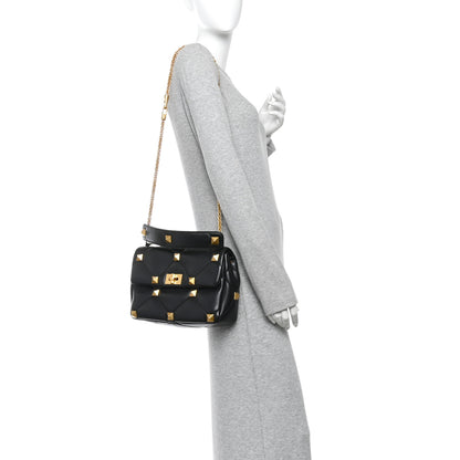 Valentino Garavani Nappa Large Roman Stud Shoulder Bag Black 2 of 9