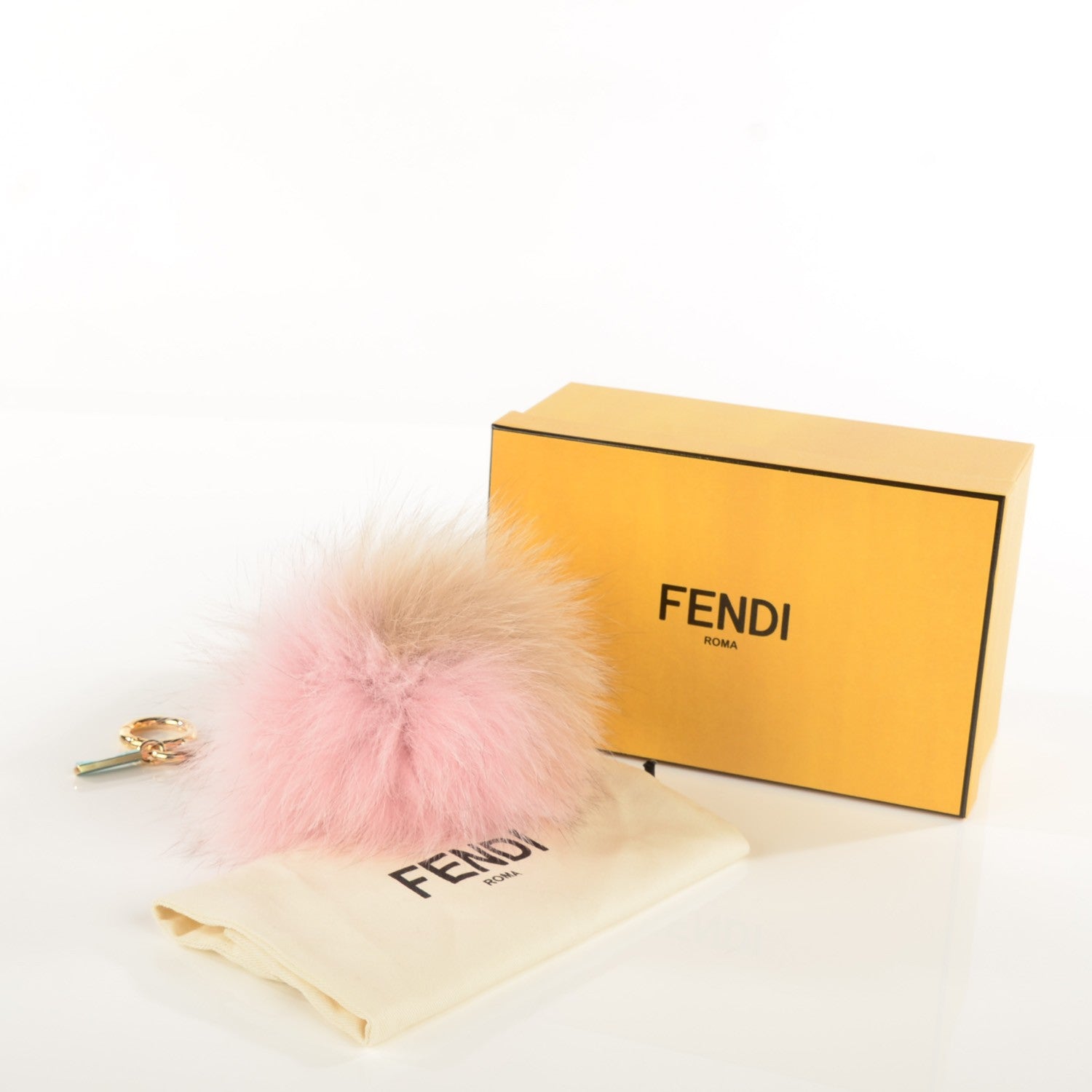 Fendi Fox Fur Vitello Elite Bi-Color Pom Pom Bag Charm Rosa Cammello Cipria 4 of 7