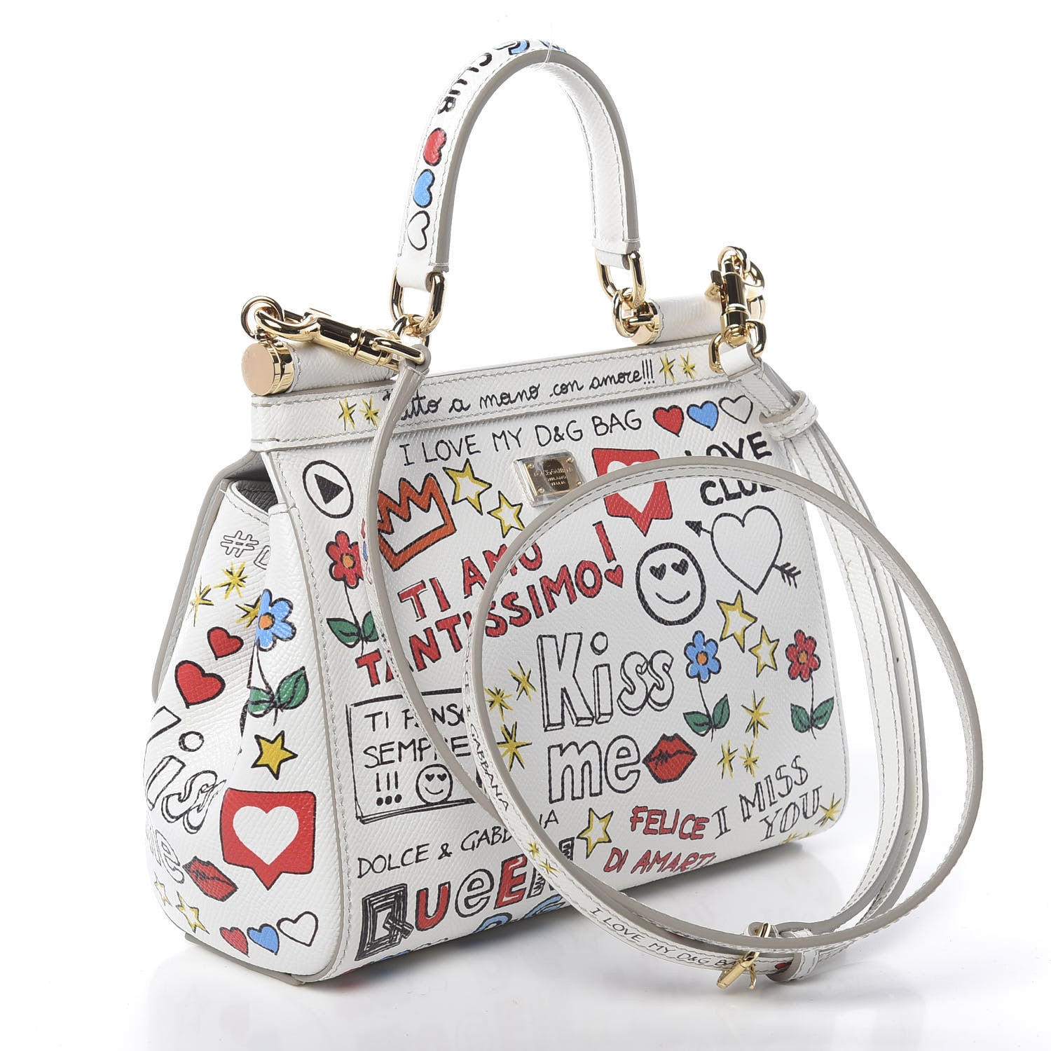 Dolce & Gabbana Dauphine Graffiti Printed Small Miss Sicily Satchel White 4 of 11