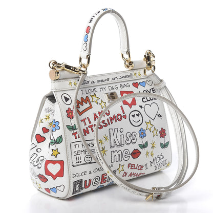 Dolce & Gabbana Dauphine Graffiti Printed Small Miss Sicily Satchel White 4 of 11