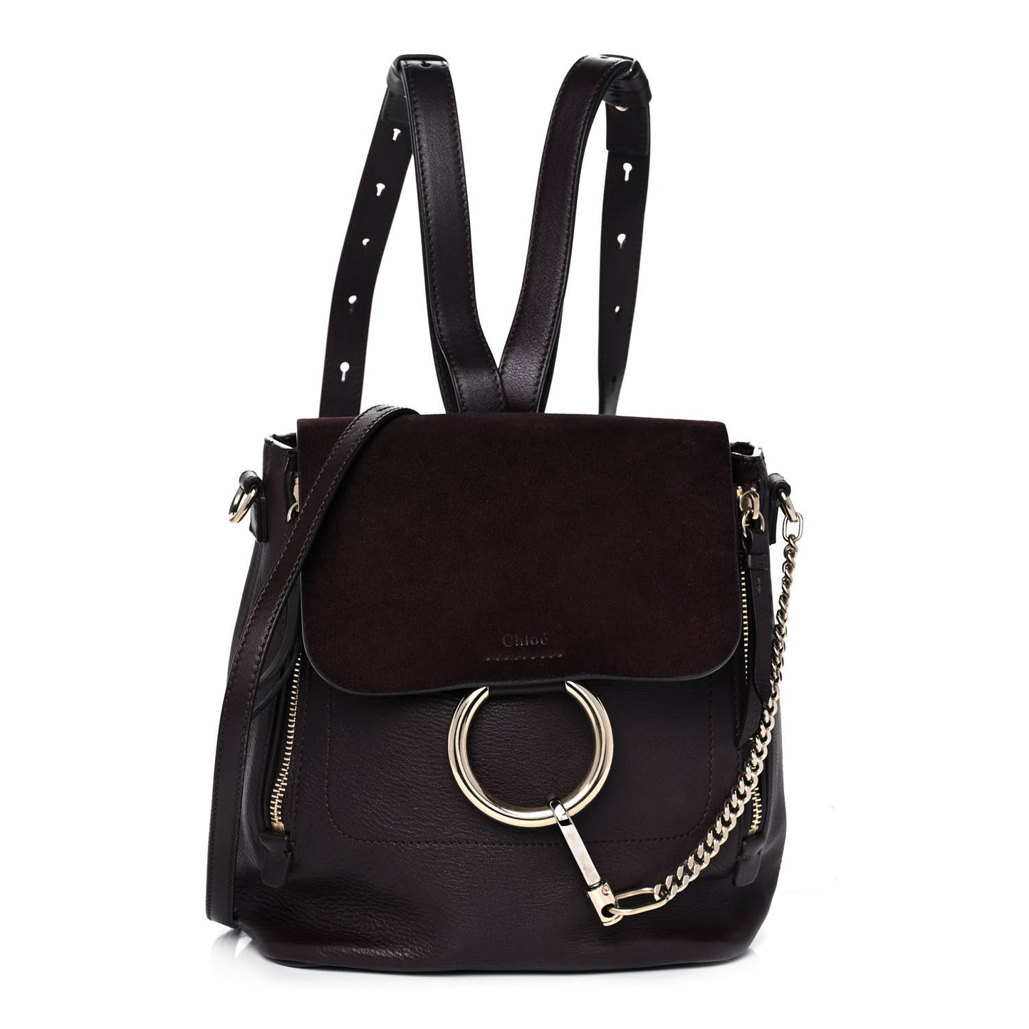 Suede Calfskin Small Faye Backpack Carbon Brown