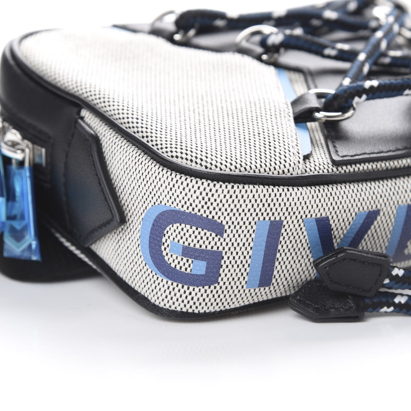Calfskin Canvas Logo Bond Bum Bag Black Turquoise
